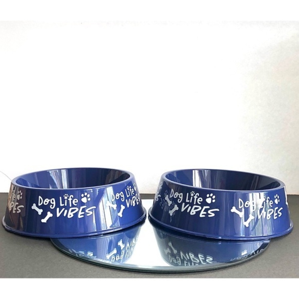Set of 2 Dog Bowls Blue White Round Kennel Club Food Water NWT
